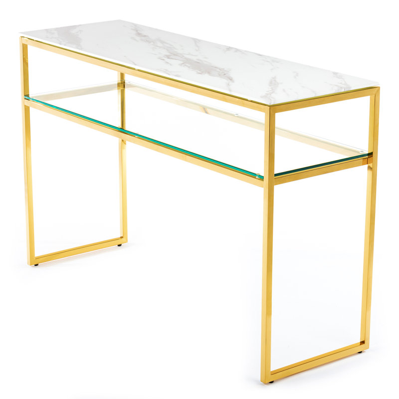 Hobgood 120cm Glass Top Console Table, White, Gold