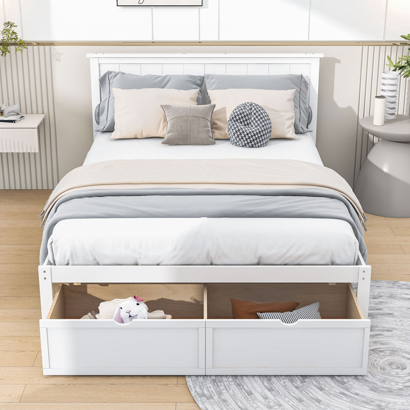Lit plateforme avec tiroirs, Blanc
