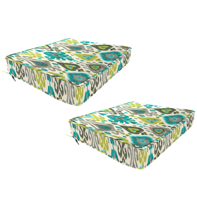 24" x 24" Outdoor Deep Seat Cushion with Ties and Welt (Set of 2), Multi-Colored Damask