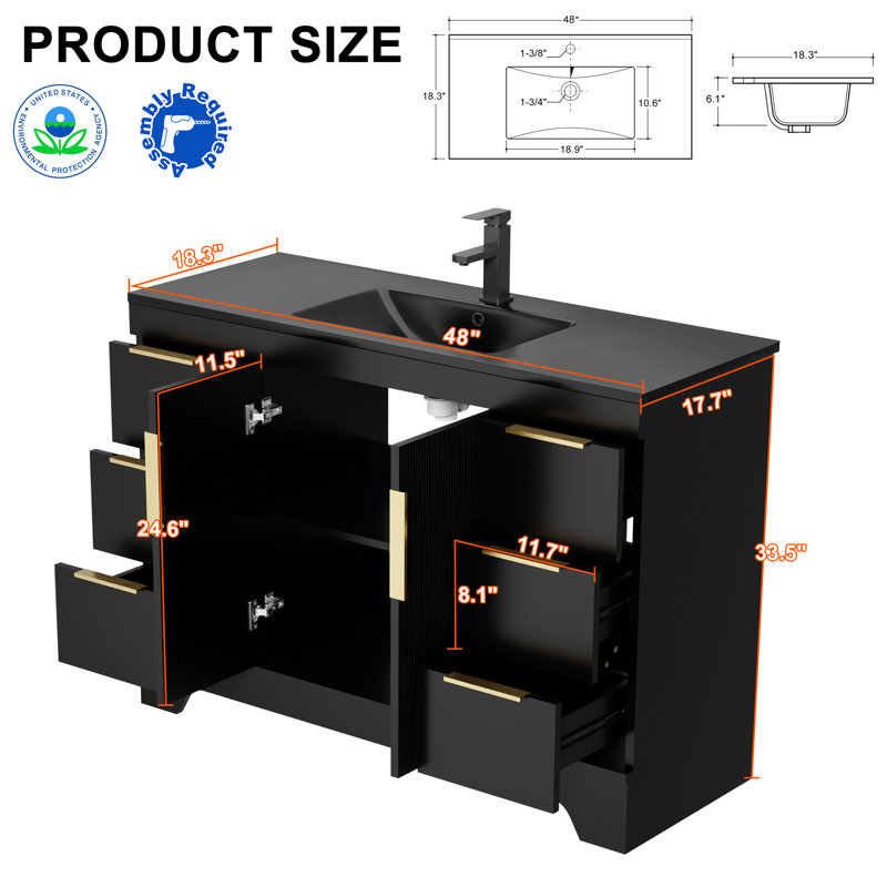 Ensemble de meuble-lavabo simple 48 po avec comptoir en résine Skeen, robinet, assemblage requis
