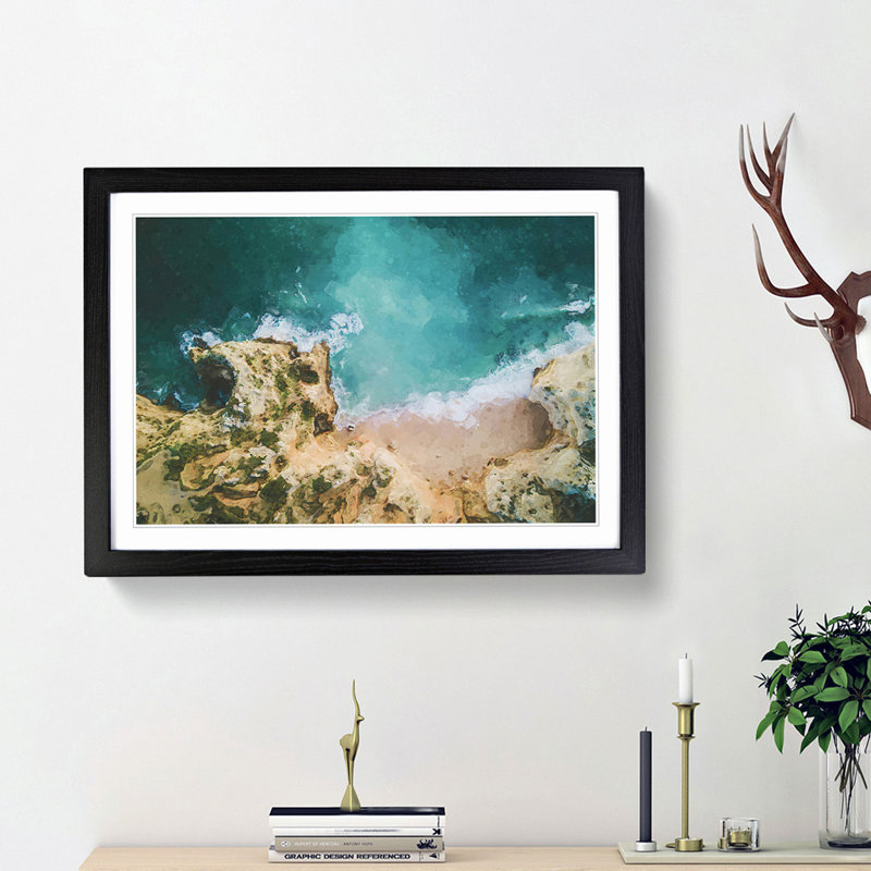 Beach in Lagos Portugal - Picture Frame Photograph Print, Black Framed, 48cm H x 65cm W x 2cm D