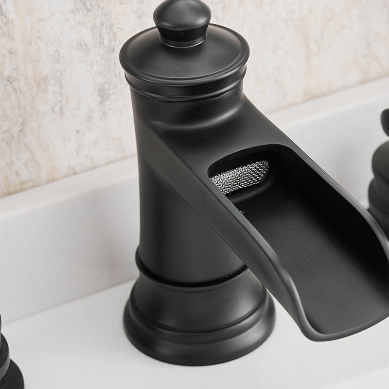 Topcraft Waterfall Double Handle Stainless Steel Bathroom Faucet, Matte Black