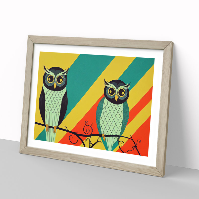 Owl Deco Abstract - Single Picture Frame Print, 34cm H x 46cm W x 2cm D, Oak