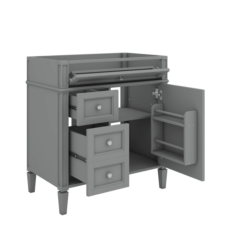 Meuble-lavabo de 30 po sans lavabo supérieur, armoire contemporaine avec 2 tiroirs et 1 tiroir basculant, Gris