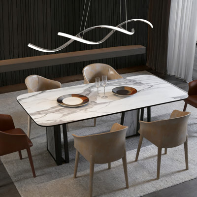 Adjustable Height Dimmable LED Chandelier For Dining Room And Kitchen Island, Modern Pendant Light Fixture With Chrome Finish, 31W 3700 Lumens