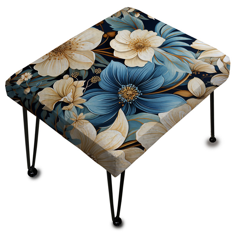 Blue And White Flowers Retreat - Floral Rectangle Ottoman