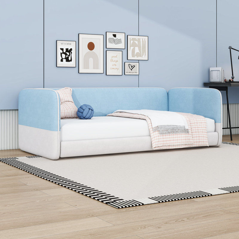 Twin Size Velvet Upholstered Daybed with Slats, Blue