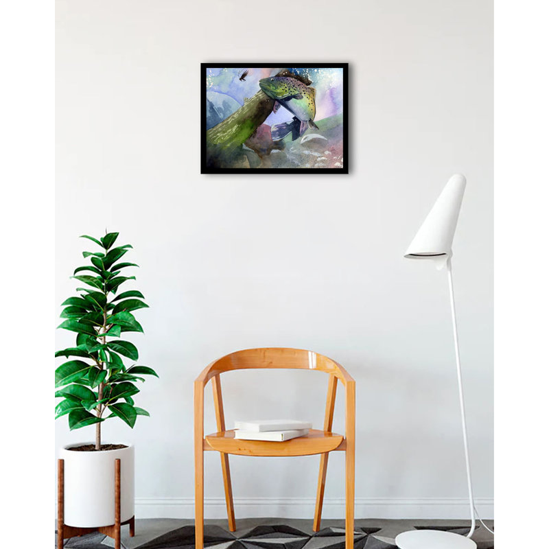 «Trout Fly», reproduction de peinture à l'aquarelle, H 22 po x l 28 po x P 1 po, Cadre photo noir, Pas de tapis