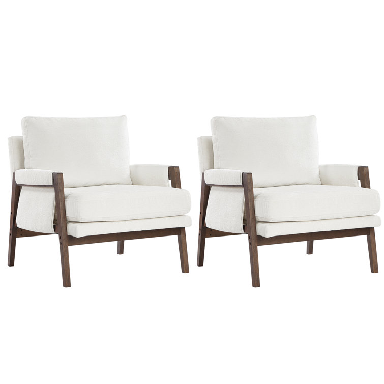 30" Wide Brayven Mid-Century Modern Upholstered Chenille Armchair With Wood Frame (Set of 2)