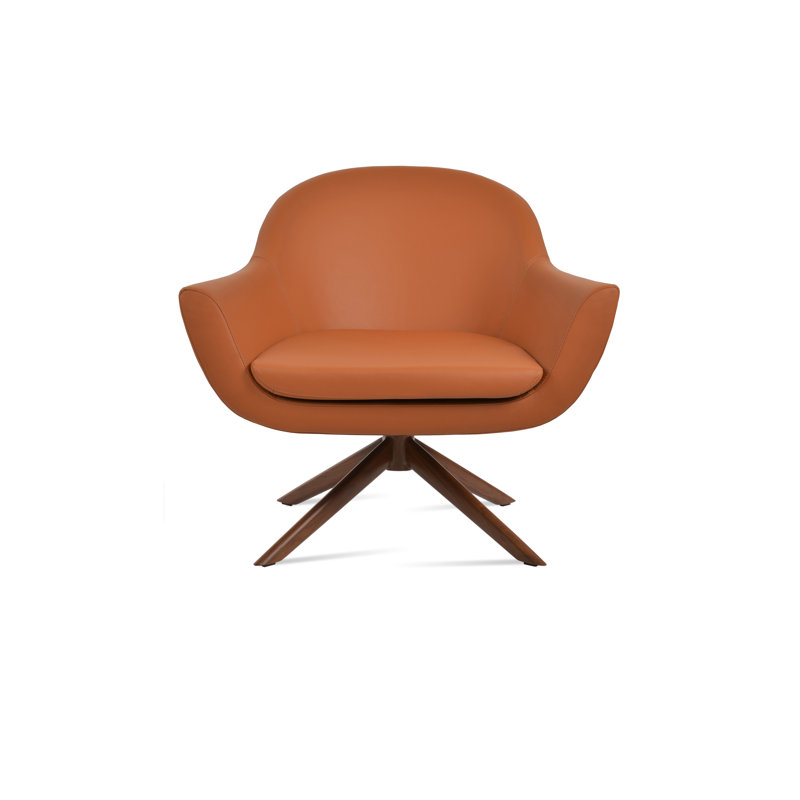 Fauteuil pivotant Madison, Similicuir orange, Noyer
