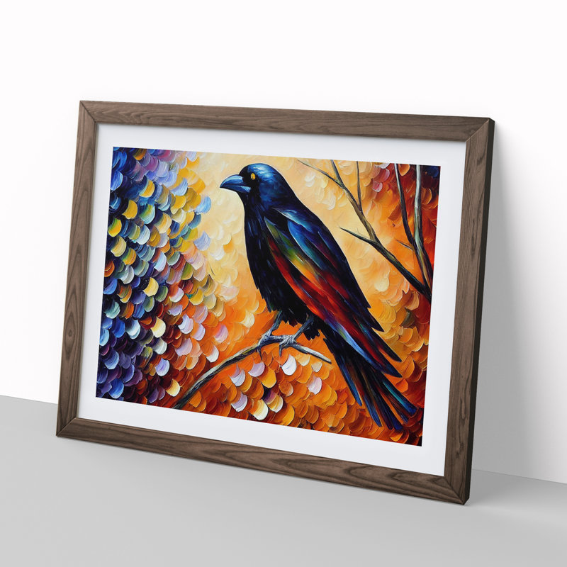 Crow Bird Vol.5 Abstract - Framed Print, 34cm H x 46cm W x 2cm D, Walnut