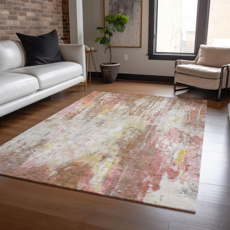 Tapis rond brun clair 8 pi x 8 pi Claudian lavable à la machine intérieur / extérieur ACN1640, Rectangle 10 pi x 14 pi
