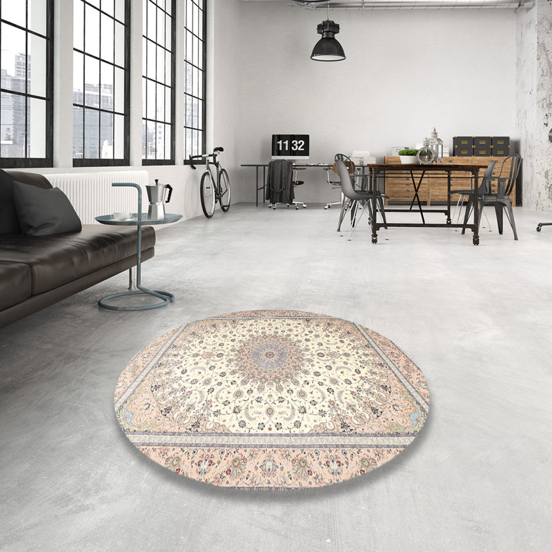 Tapis beige/gris traditionnel Burren, Rond 4 pi