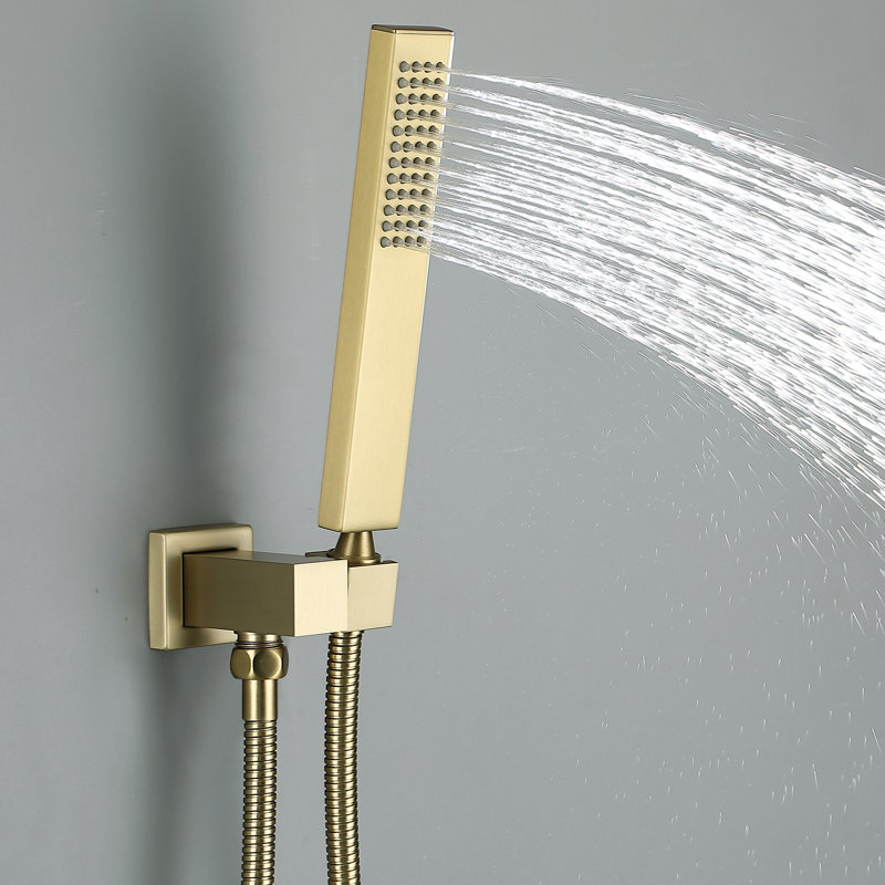 Ensemble de douche trois fonctions avec affichage de la température, robinet de douche thermostatique avec valve brute, or brossé