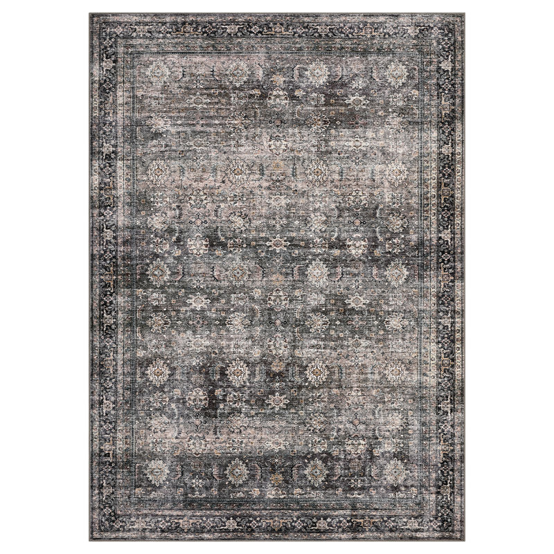 Machine Washable Rug with Rubber Backing for Living Room Oriental Non-Slip Bedroom Rug Floral Faux Wool Runner Rugs for Hallway Kitchen Entryway Laundry