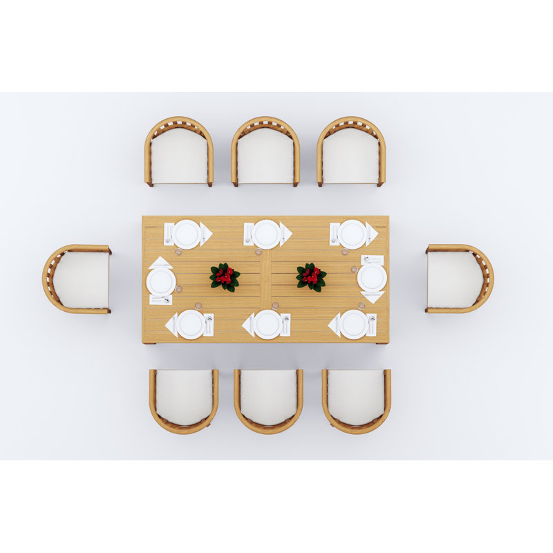 9 Pcs Grade-A Teak Wood Dining Set: 86" Canberra Rectangle Table And 8 Lenong Arm Chairs #11LN1908, 8