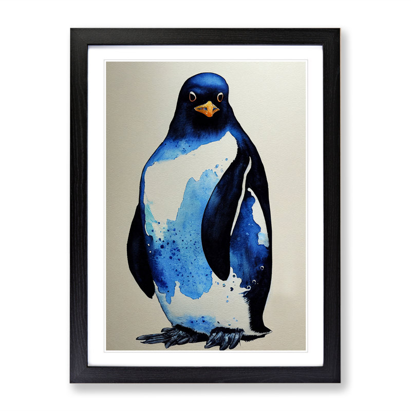 Watercolour Penguin No.1 - Single Picture Frame Painting, Black, 64cm H x 46cm W x 2cm D