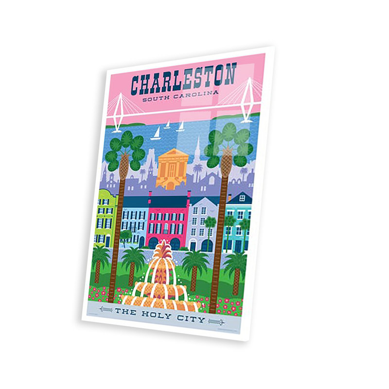 Charelston, affiche de voyage imprimée sur verre acrylique, H 24 po x l 16 po x P 0,25 po