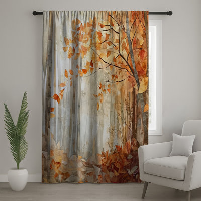 Autumn Forest Scene Window Curtains, Leaves Sheer & Blockout Curtains - 1 Panel