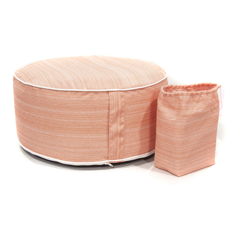 Goswick 20" Outdoor Inflatable Round Striped Pouf Ottoman, Pink