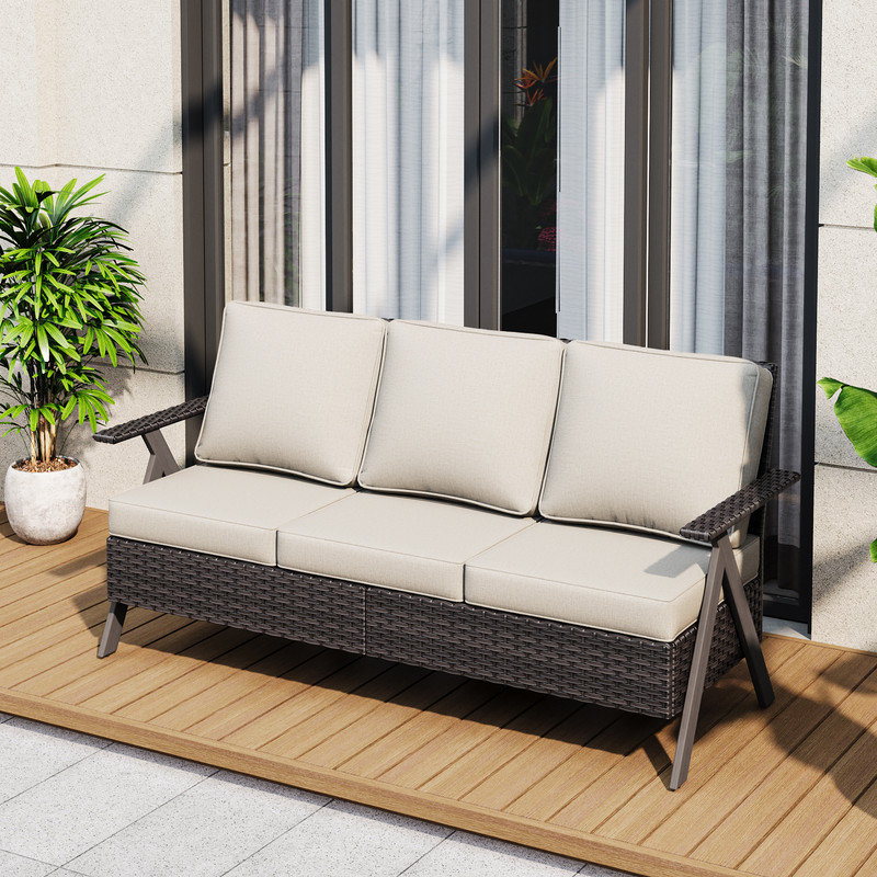 Polyethylene (PE) Wicker Outdoor Patio Sofa, Beige