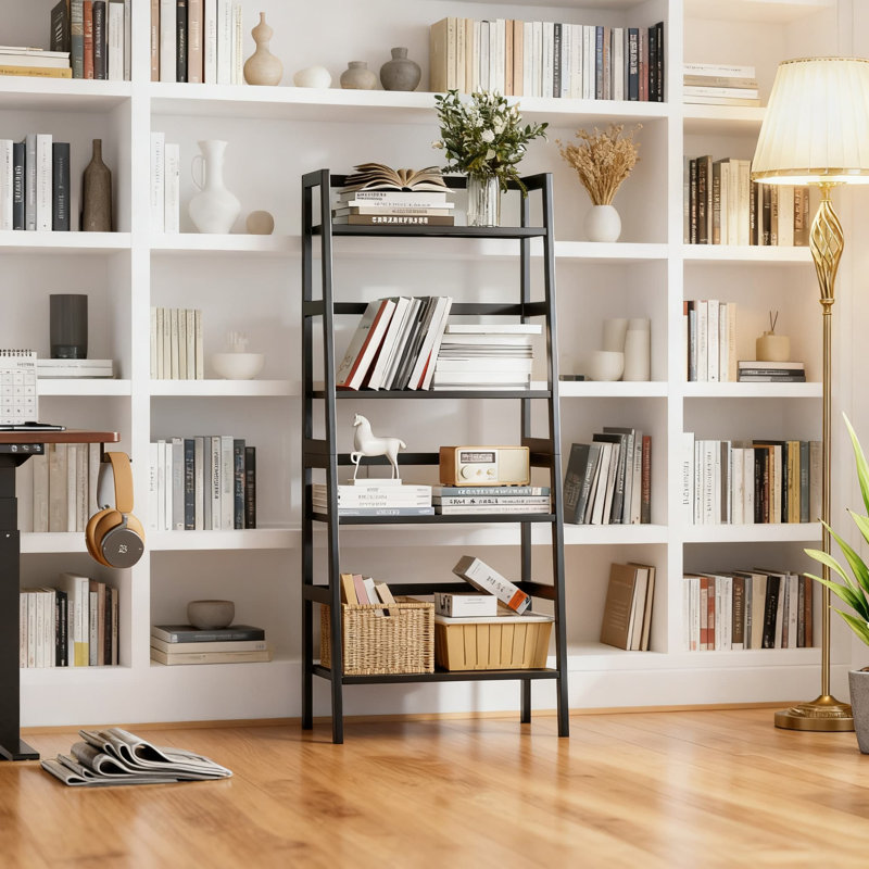 4-Tier Ladder Bookshelf With Bamboo Shelves, Freestanding Leaning Bookcase For Space Saving Storage And Display In Living Room, Office, Or Bedroom