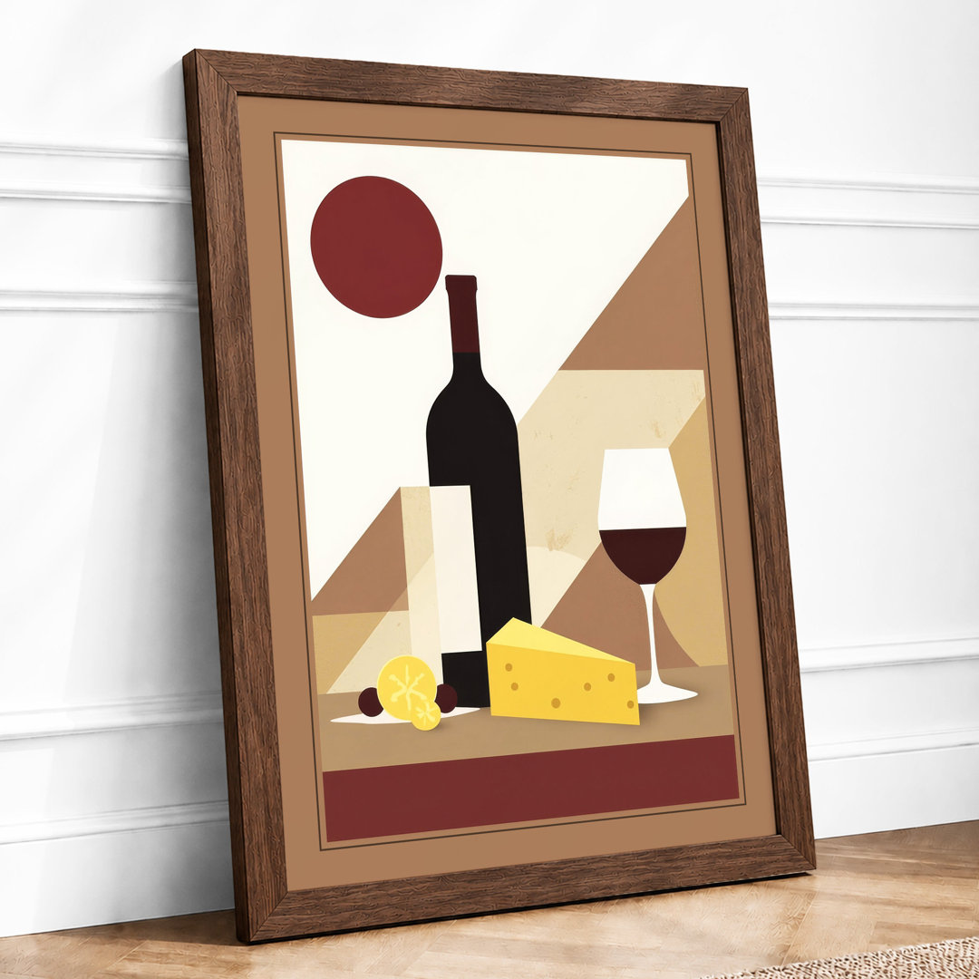 Wine and Cheese Still Life Art Deco - Framed Print