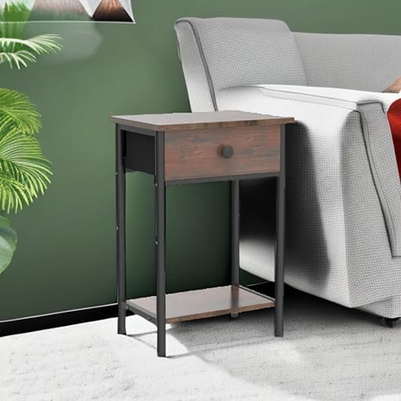 Table de chevet de chevet avec tiroir Table de bout rustique pour petits espaces Table de chevet 2 niveaux pour chambre à coucher, salon, bureau, bureau