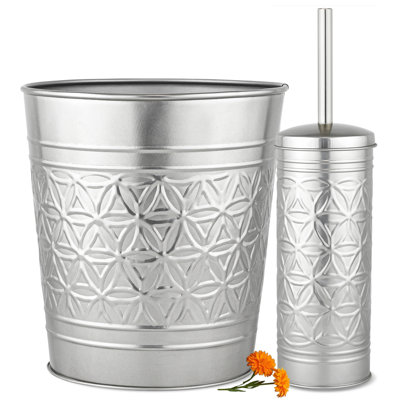 Autumn Alley Brushed Nickel Bathroom Trash Can And Toilet Bowl Brush With Holder - Silver Bathroom Garbage Can Set For Charming Bathroom Accessories Décor