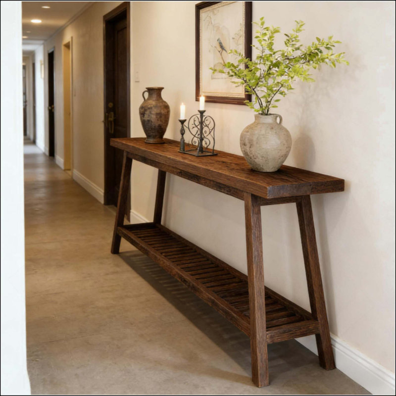 2-Tier Sofa Table,Console Table,Extra-Long Entryway Table, Brown