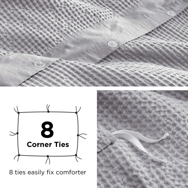 Essential Collection 100% Cotton Waffle Weave Duvet Cover Set, Beige, Oversized Queen Duvet cover + 2 Standard Shams