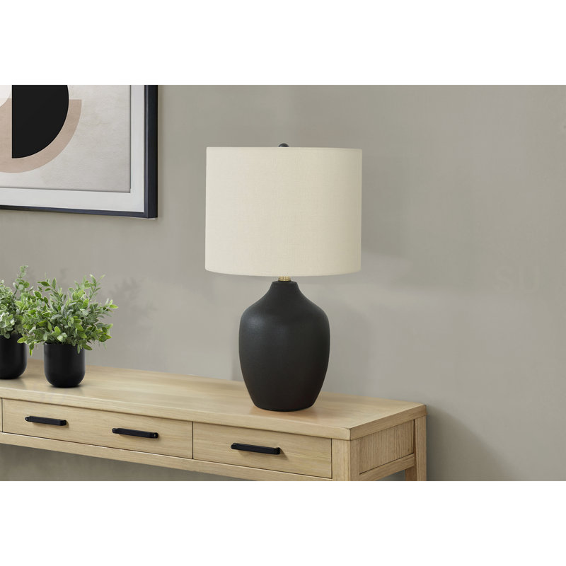 Lighting, 22"H, Table Lamp, Black Ceramic, Ivory / Cream Shade, Transitional
