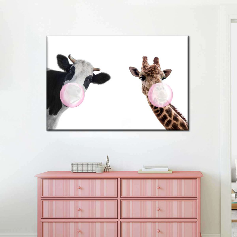 «Bubble Gum», animaux rigolos sur toile, H 12 po x l 8 po x P 1 po