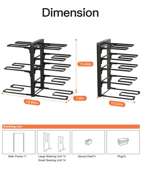 ORDORA Pots and Pans Organizer: Rack for Cabinet, 8-Tier Heavy Duty 120LBS  Pots Pans Organizer Rack under Cabinet Adjustable for Dutch Ovens