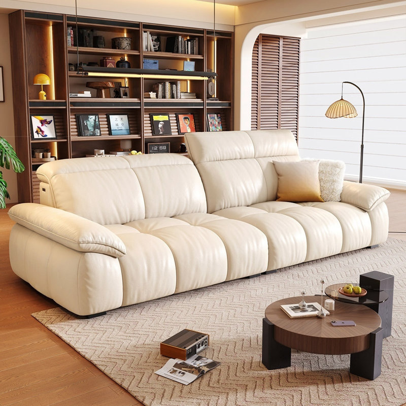 Causeuse-coussin modulaire en cuir véritable blanc, Blanc