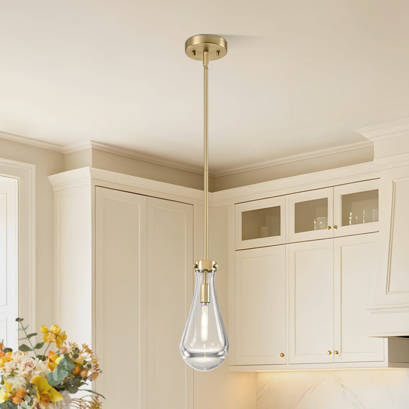 1-light Raindrop Modern Thick Glass Pendant, Gold
