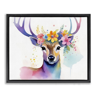 Art floral sur toile encadrée de cerfs par Amber Clarkson