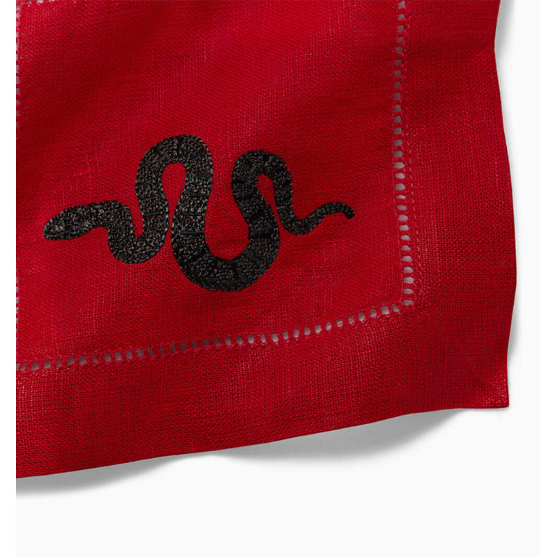 Lny2025-Snake 6 x 6 Cocktail Napkin, Red/Black