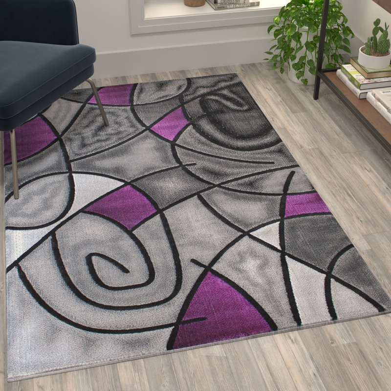 Tapis décoratif en oléfine à motif abstrait moderne Sioar, Rectangle 3 pi 1 po x 5 pi