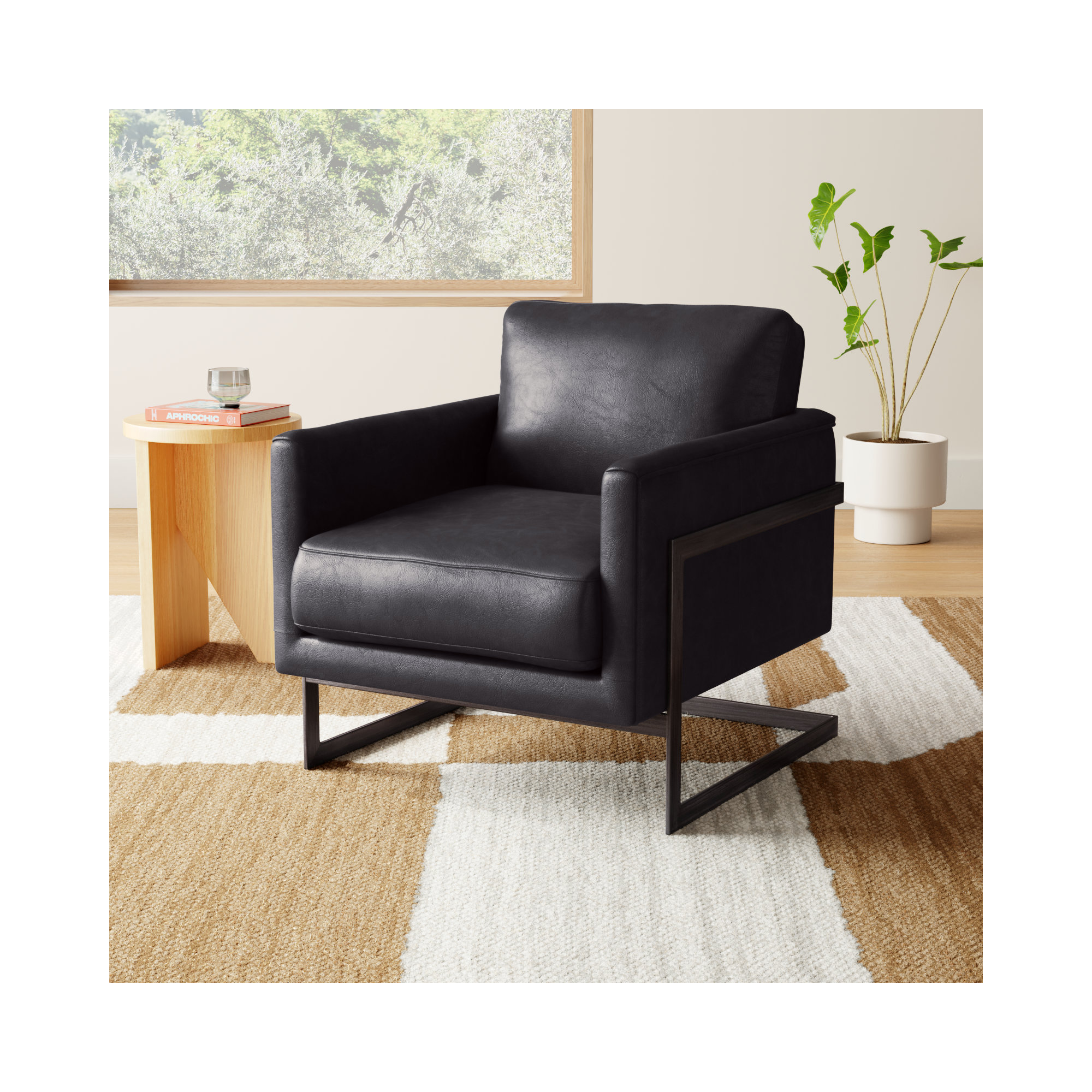 Oliver 27" Wide Armchair, Black Genuine Leather