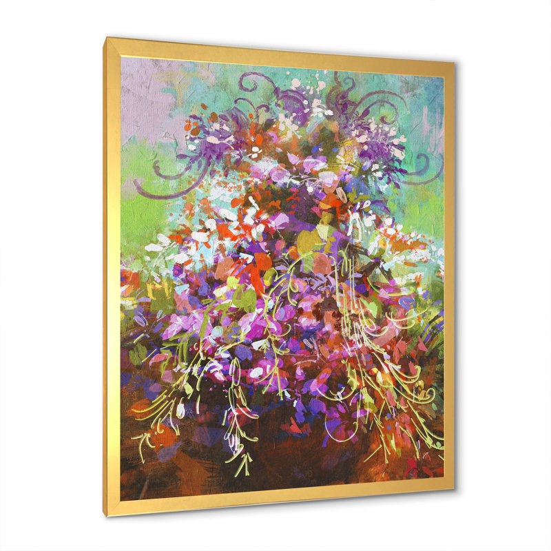Bouquet de fleurs colorées - reproduction d'art sur toile, H 20 po x l 12 po x P 1 po, Cadre doré