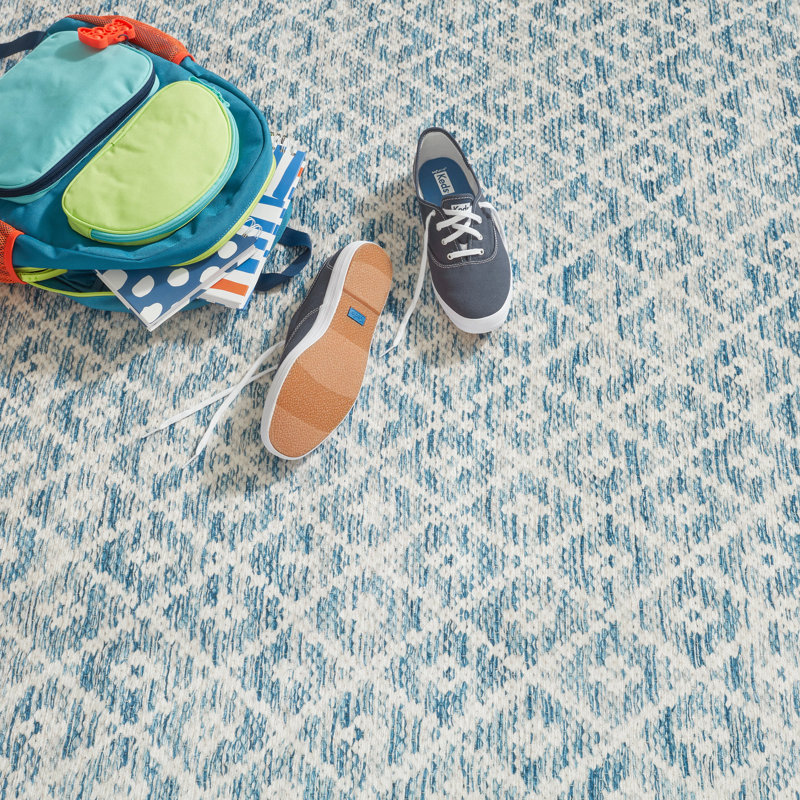 Tapis bleu lavable Melange, Rectangle 8 pi 6 po x 11 pi 6 po