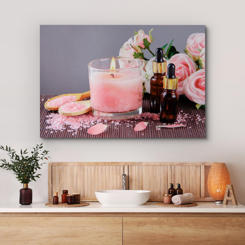 Zen Zen "Rose rose bougie aromathérapie sel lessive photographie de salle de bain art moderne", H 12 po x l 18 po