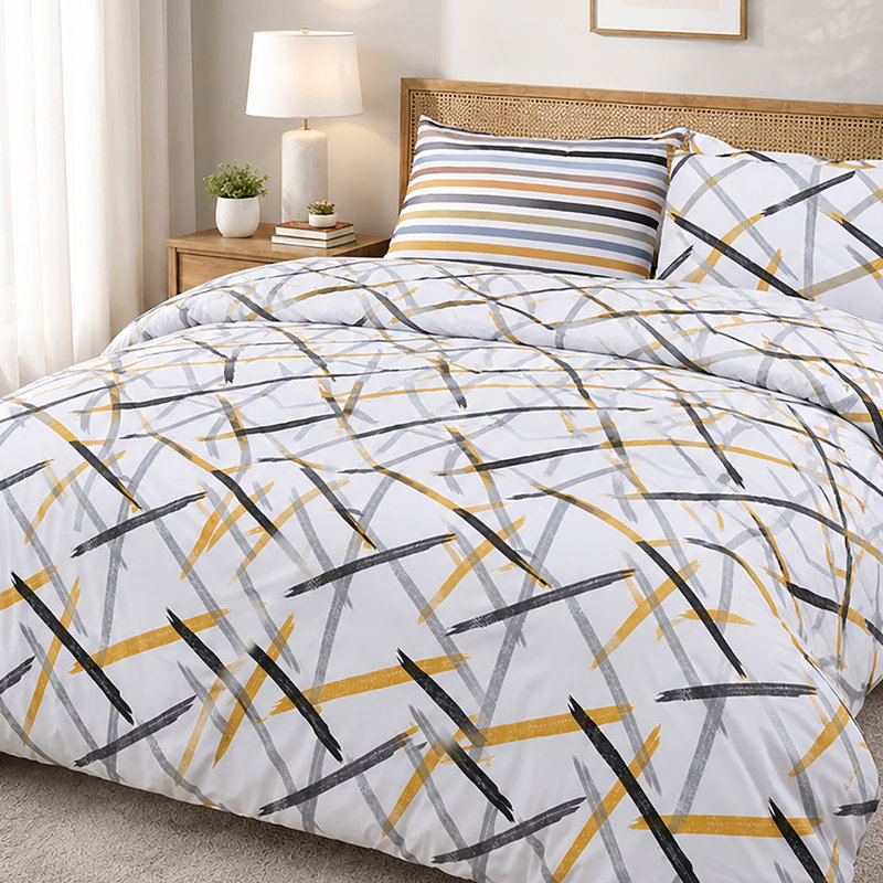 Microfiber Geometric Duvet Cover Set, SINGLE
