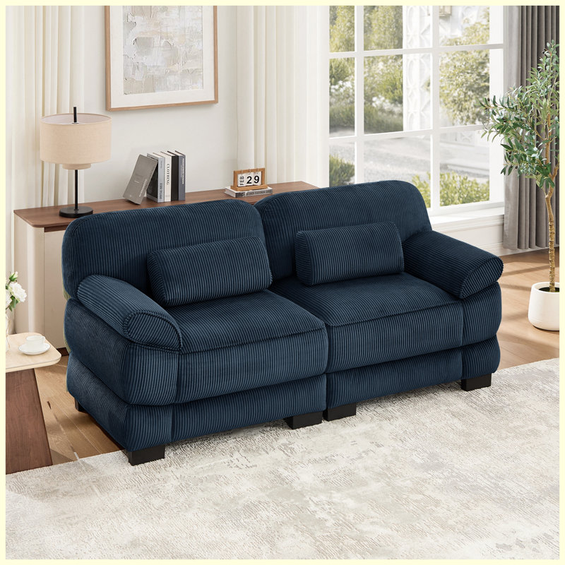 Causeuse 76,4 po Cloud Couch, canapé 2 places moderne et minimaliste avec coussins épais, Velours côtelé bleu