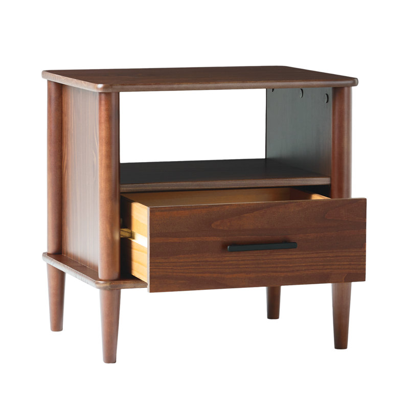 Boshell 1-Drawer Solid Wood Nightstand, Walnut