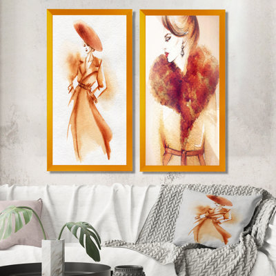 " Stylish Portrait Of Vintage Woman " 2 - Pieces Painting Print