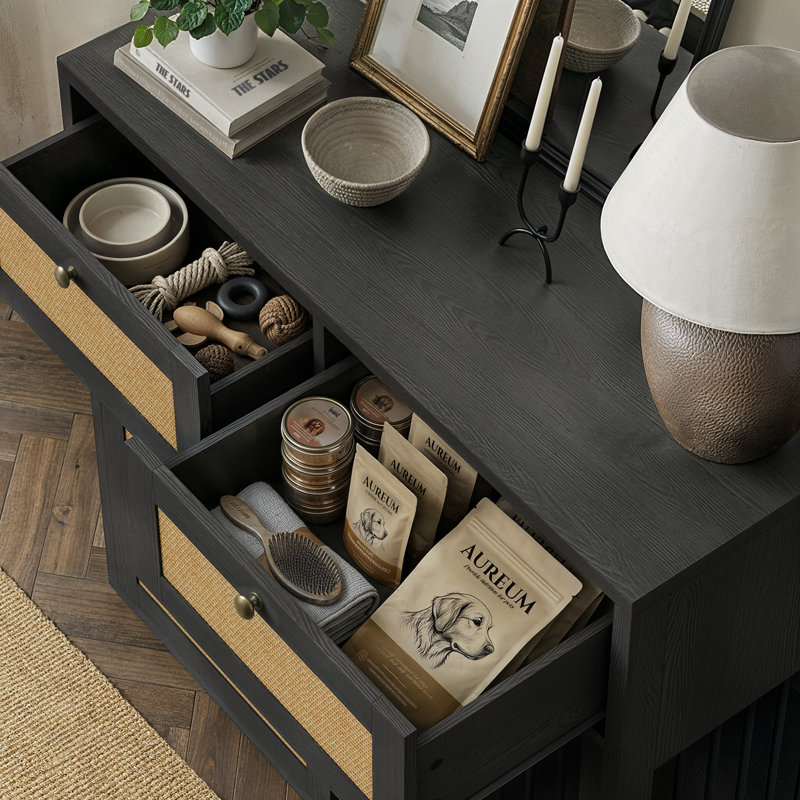 Meubles pour cage de chien Dellarae Farmhouse avec 2 tiroirs, loquet caché et table d'appoint – Porte droite (paquet de 2)