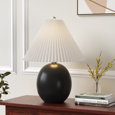 Mandilyn 20.47 in. Modern Ceramic For Bedroom/Living Room Bedside Desk Nightstand Single Table Lamp With Linen Empire Shade
