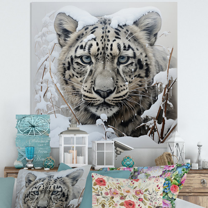 Tigre blanc en hiver III - Reproduction sans cadre sur métal, H 16 po x l 16 po x P 1 po
